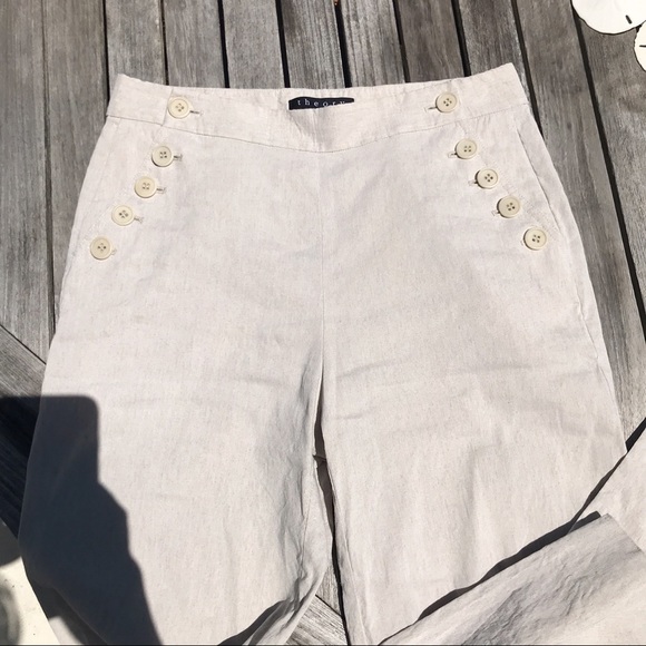 🐚 THEORY OATMEAL BUTTON PANTS! - Picture 5 of 9